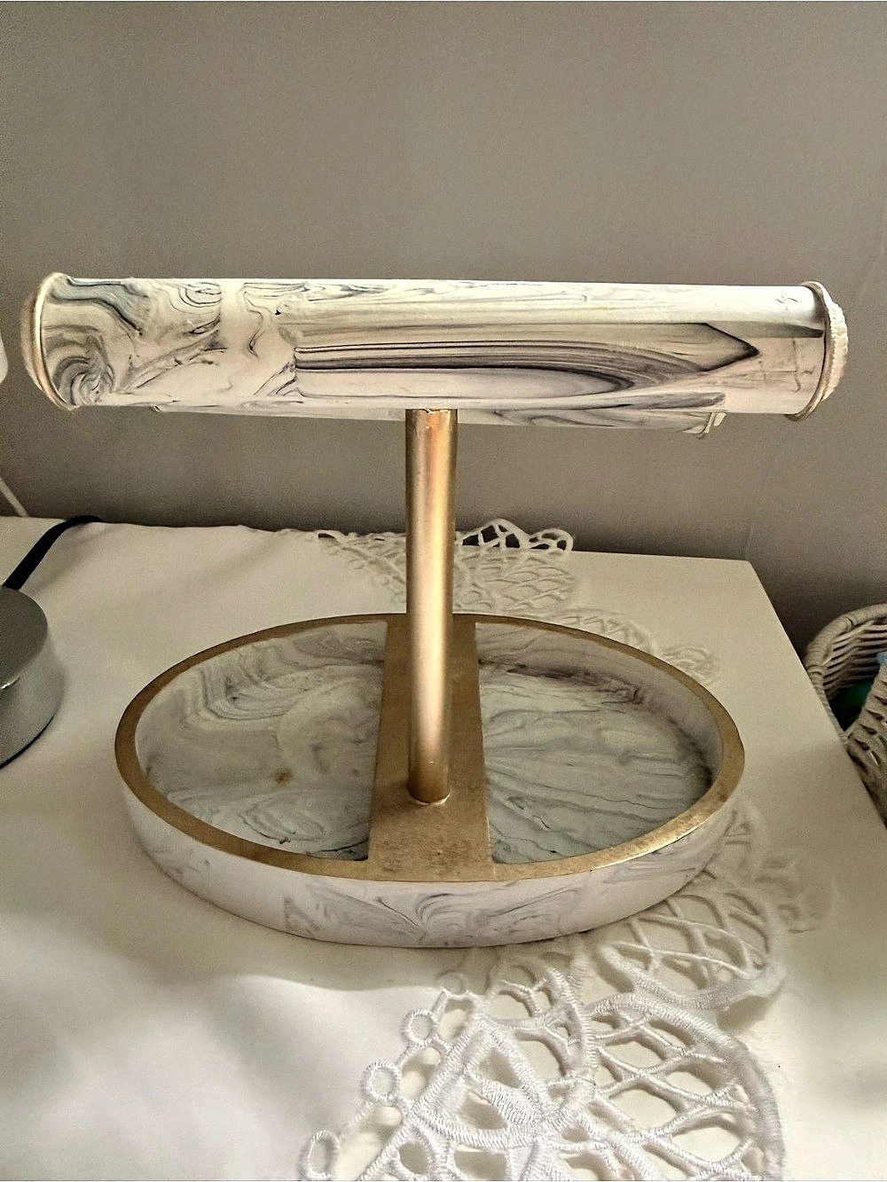 Marble Jewelry Organizer White Gold